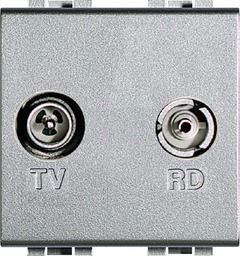 Bticino - Stopcontact radio/TV Light Tech coaxiaal - voor aftakking - diameter 9,5 mm - TV mannelijk - radio vrouwelijk - 2 modules